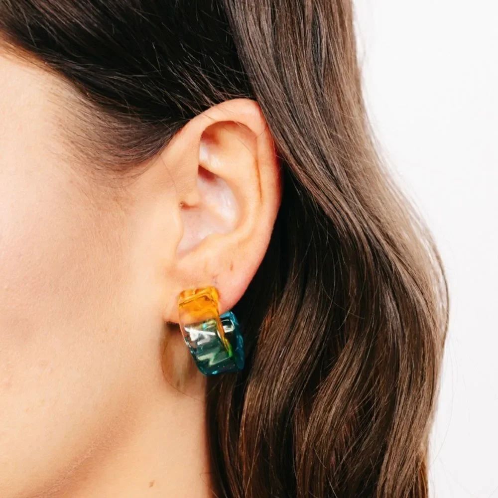 Two Tone Clear Acetate Hoop Earrings | 1” Length